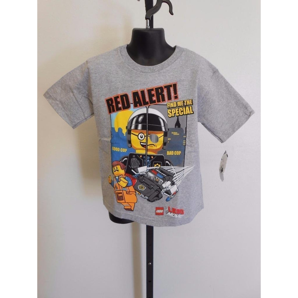 Lego Movie "RED ALERT" Bad Cop KIDS Size 4 Gray Shirt Image 2