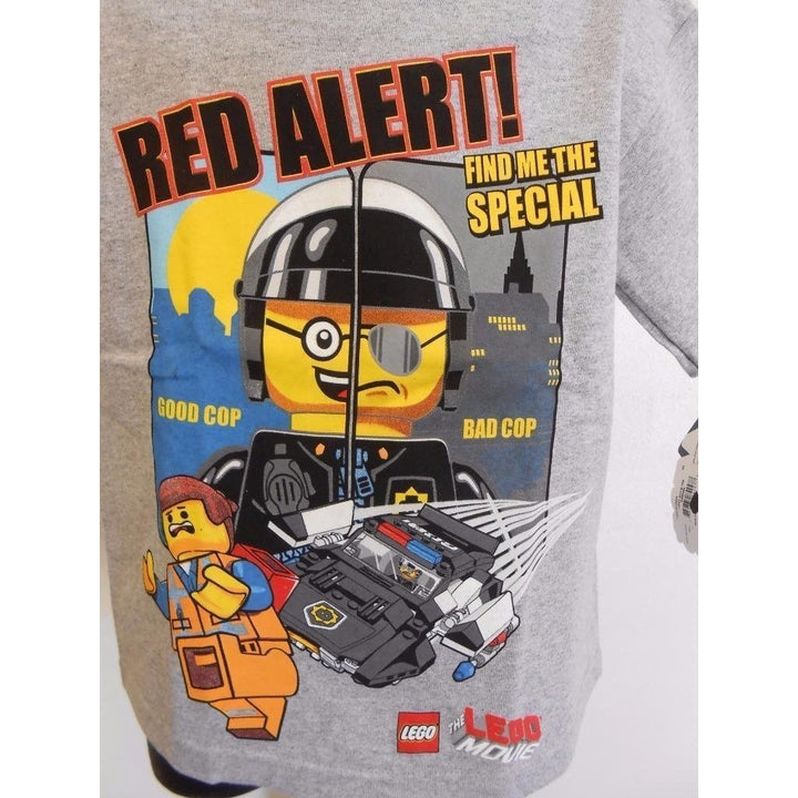 Lego Movie "RED ALERT" Bad Cop KIDS Size 4 Gray Shirt Image 3