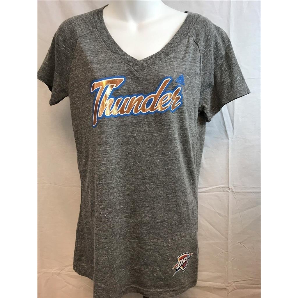 Oklahoma Thunder Womens Size L Large Grey V-Neck Adidas Shirt MSRP 26 Image 1