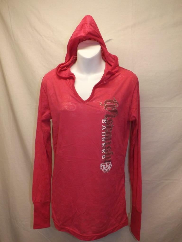 Wisconsin Badgers Womens Size M Medium Pink hooded Shirt Image 1