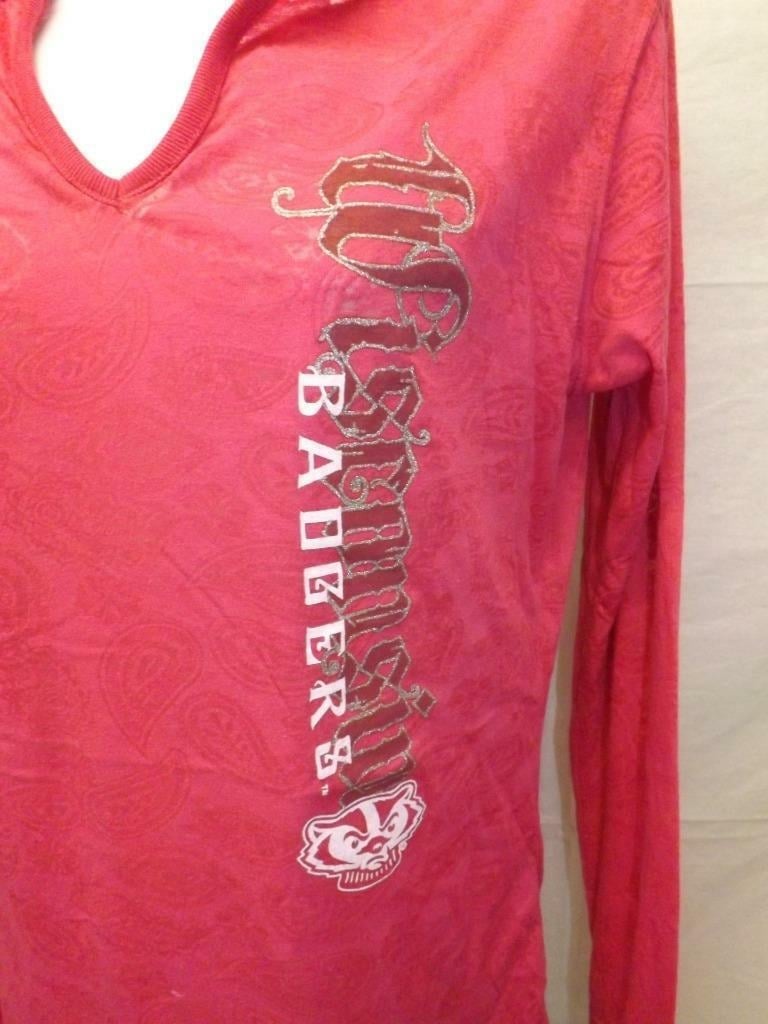 Wisconsin Badgers Womens Size M Medium Pink hooded Shirt Image 2