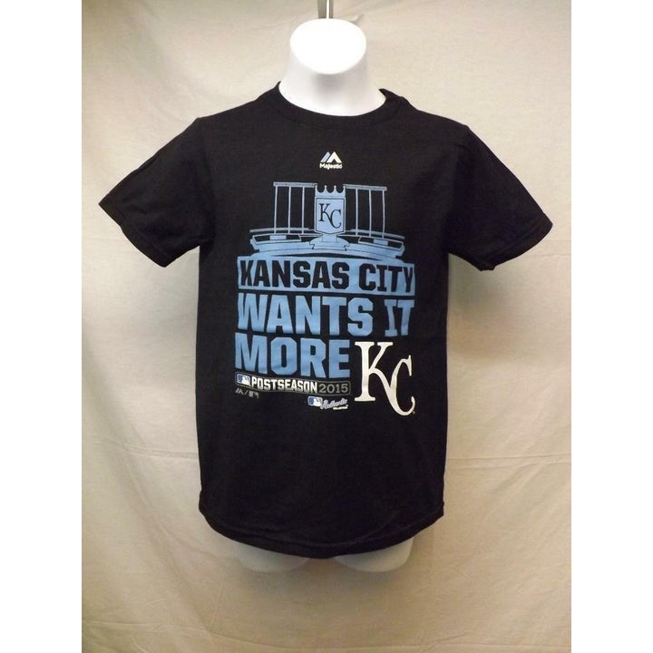 Kansas City Royals 2015 Majestic Youth Small S 8 Black Shirt Image 1