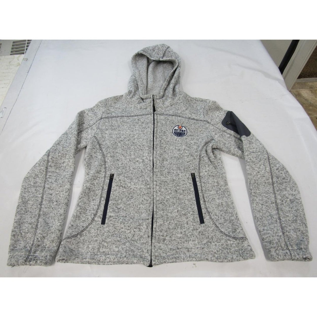 Edmonton Oilers Womens Size M Heathered Gray Full Zip Jacket with Hood Image 1