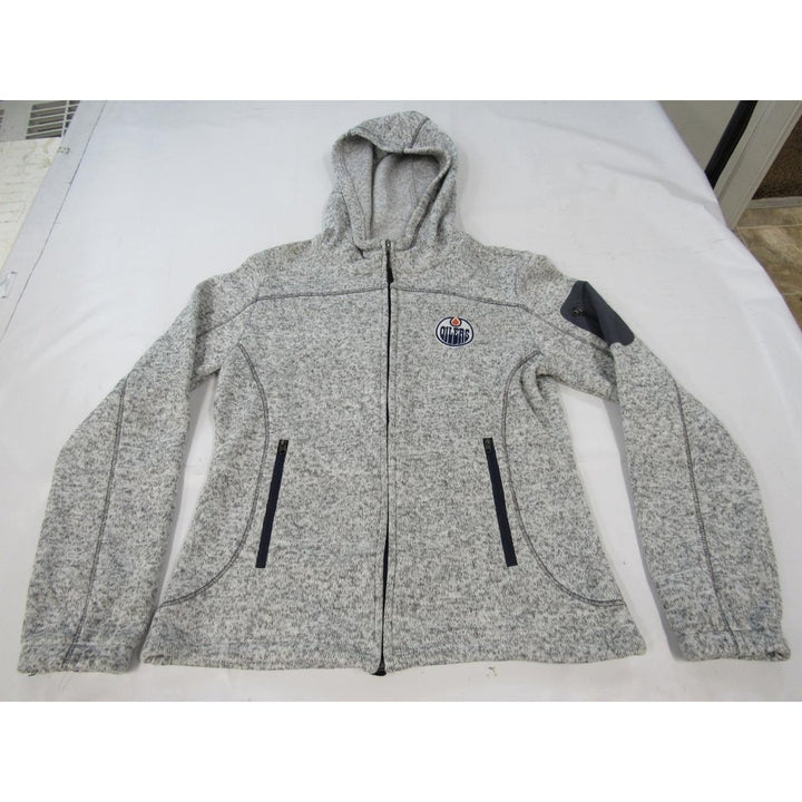 Edmonton Oilers Womens Size M Heathered Gray Full Zip Jacket with Hood Image 1