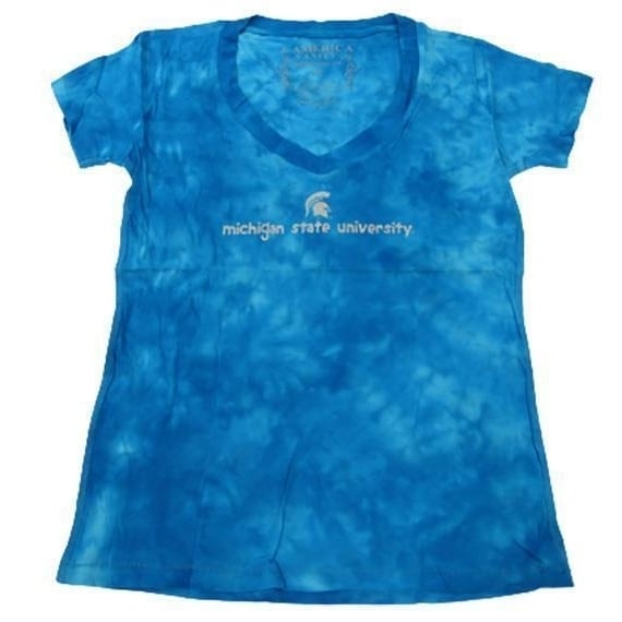 Michigan State Spartans Womens Size M Medium Blue Tie-Dyed V-Neck Shirt Image 1