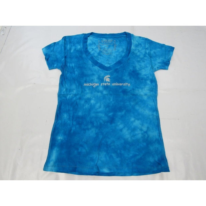 Michigan State Spartans Womens Size M Medium Blue Tie-Dyed V-Neck Shirt Image 4