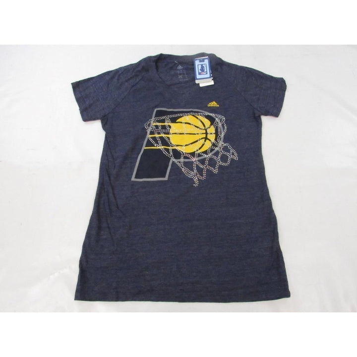 Indiana Pacers Womens Size L Bejeweled Adidas Blue V-Neck Shirt 33 Image 1