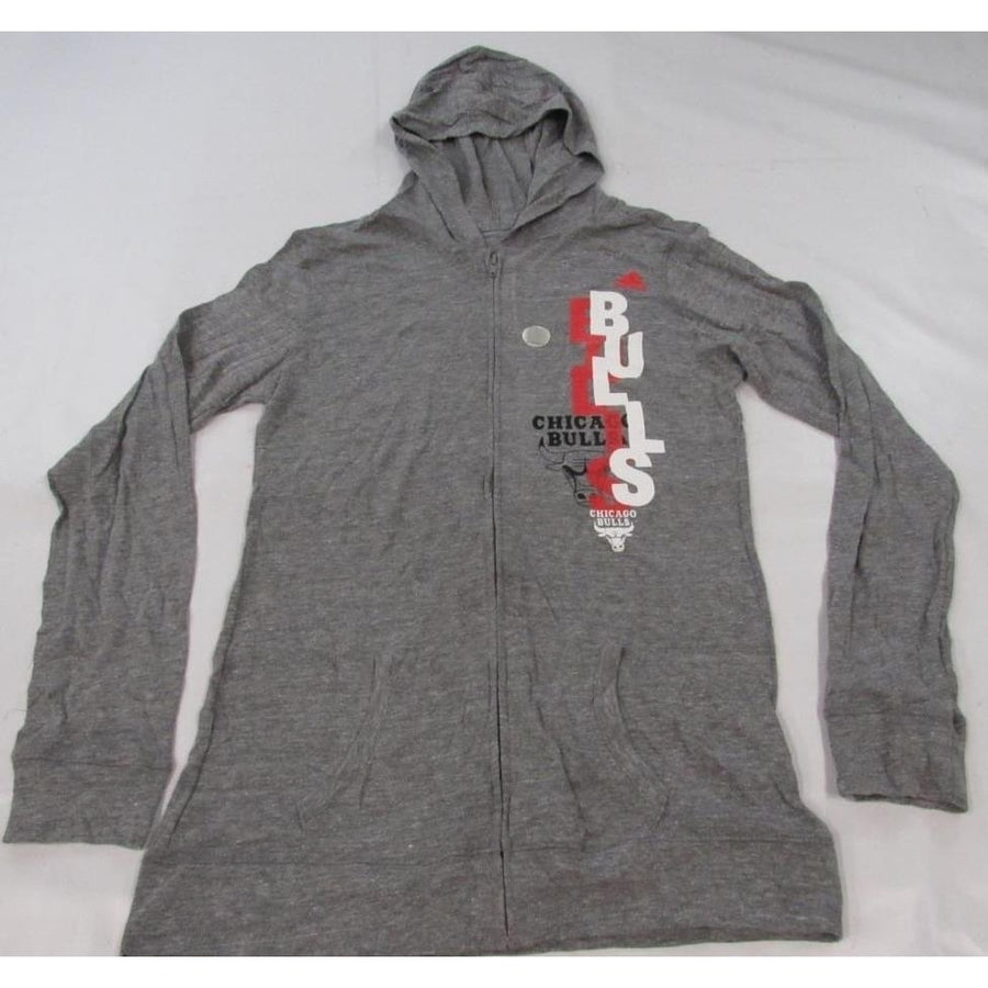 Chicago Bulls Womens Size L Large Gray Adidas Full Zip Light Hooded Shirt Image 1