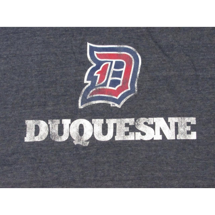 Duquesne Dukes Mens Size M Heathered Blue Shirt w/ Distressed Print Image 3