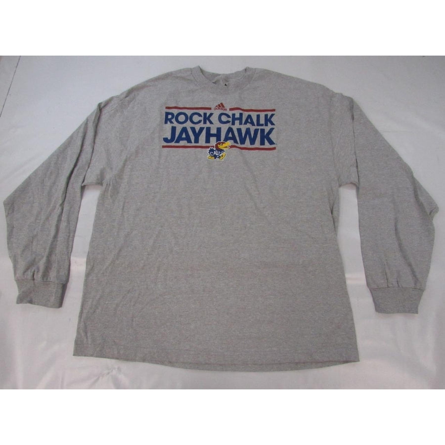 University of Kansas Jayhawks Rock Chalk Mens Size 2XL Adidas Gray Shirt Image 1