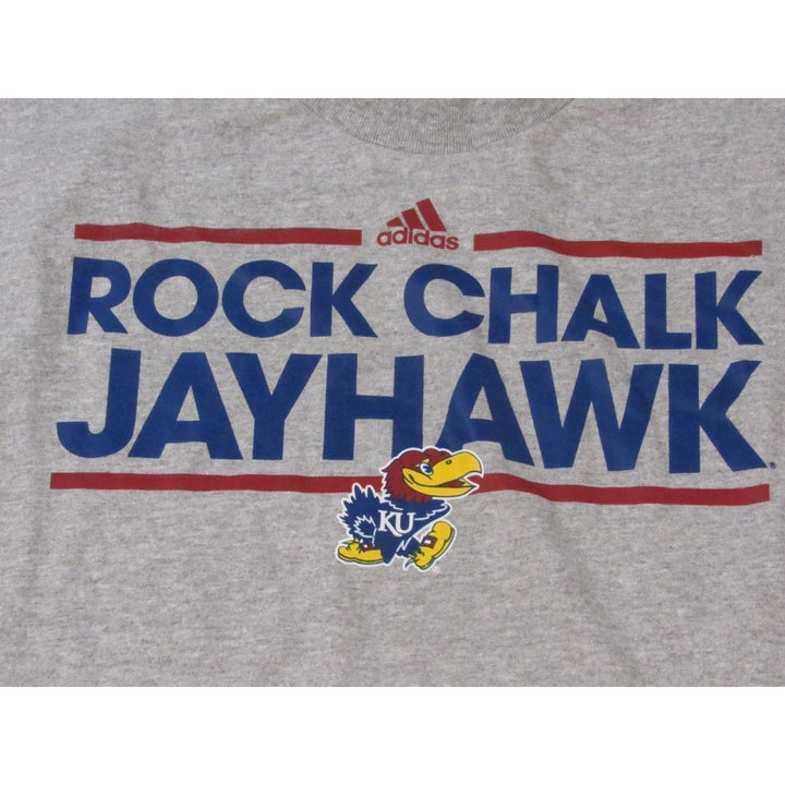 University of Kansas Jayhawks Rock Chalk Mens Size 2XL Adidas Gray Shirt Image 3