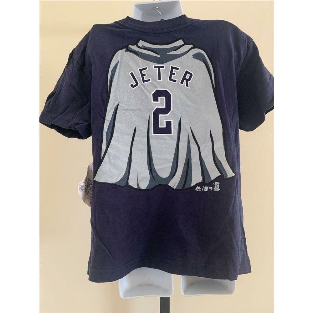 York Yankees 2 Derek Jeter Kids Size M Blue Majestic Shirt Image 2