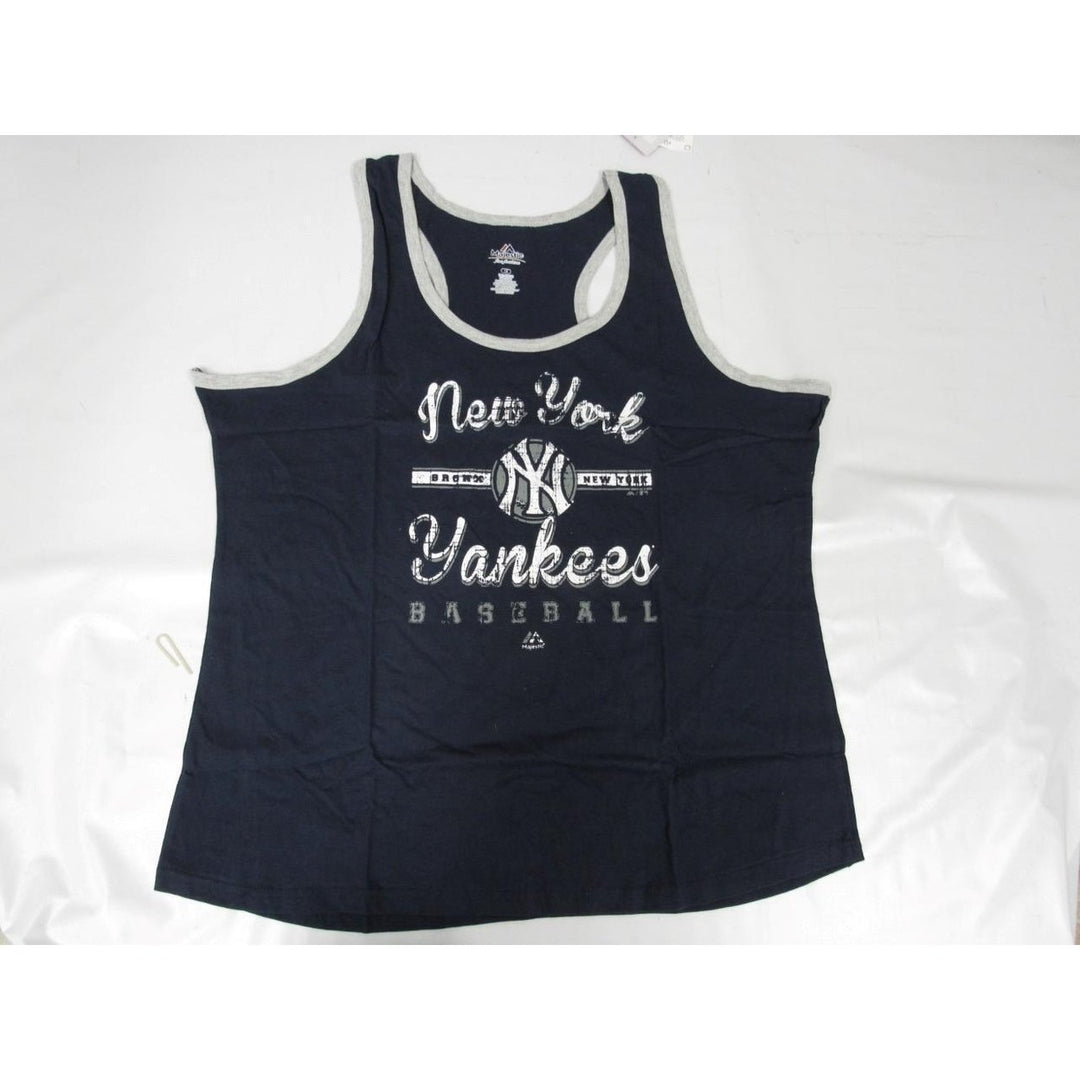 York Yankees Womens Plus Size 1X Majestic Blue Muscle Tee Tank Top shirt Image 1