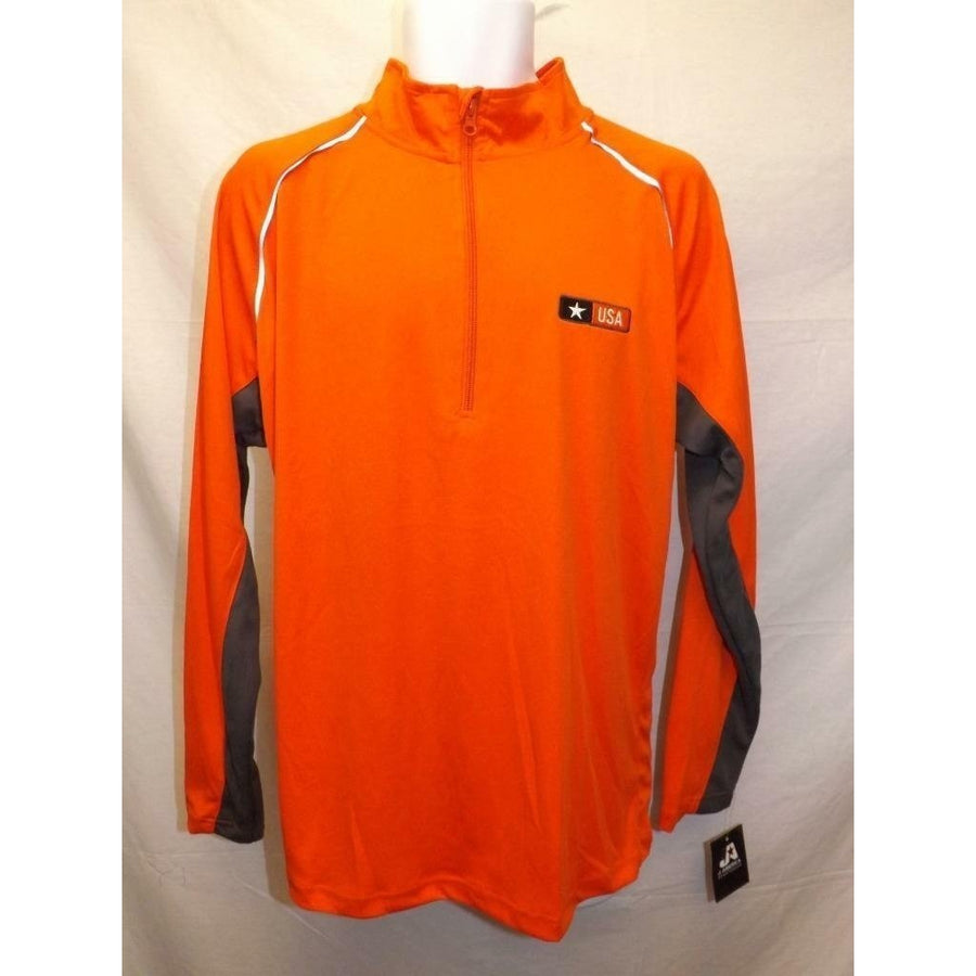 US Army USA Mens Size L Large Orange 1/3 Zip Pullover Image 1