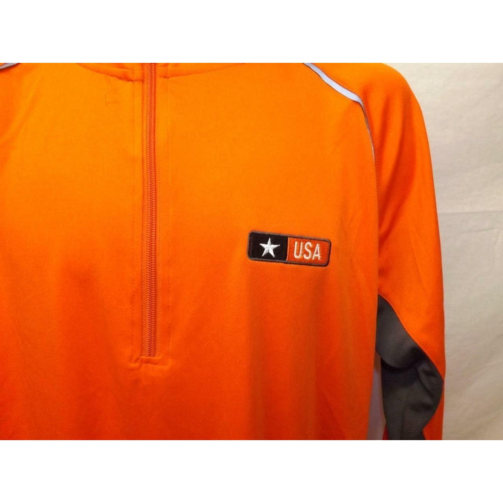 US Army USA Mens Size L Large Orange 1/3 Zip Pullover Image 2