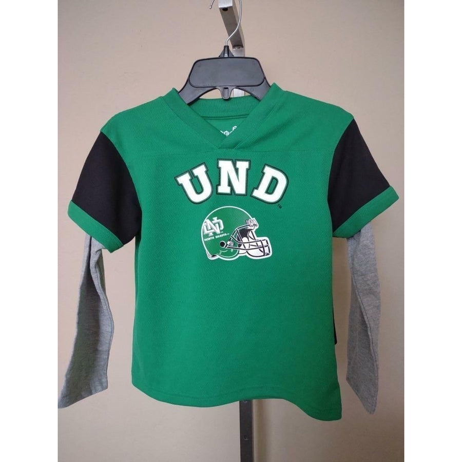 North Dakota Fighting Hawks Kids Size L Large 7 Green Shirt Image 1