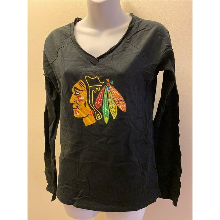 Chicago Blackhawks Womens Size XS Black Long Sleeve Shirt Image 2