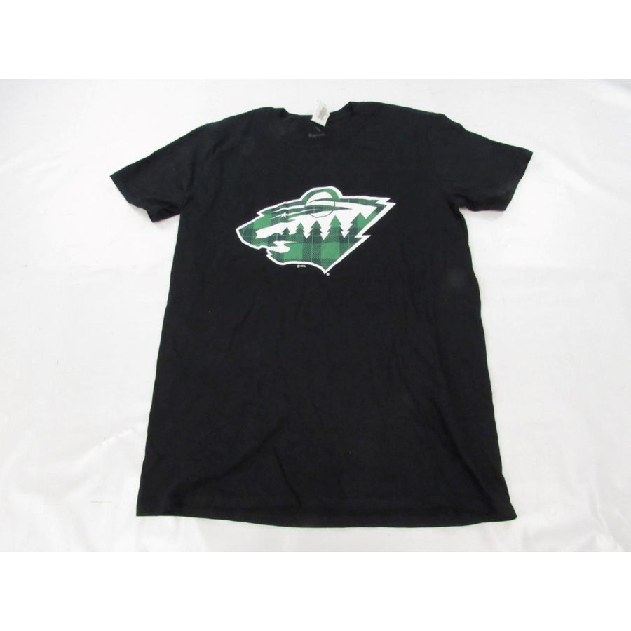 Minnesota Wild Hockey Mens Size M Medium Black Shirt w/ Green Plaid Print Image 1