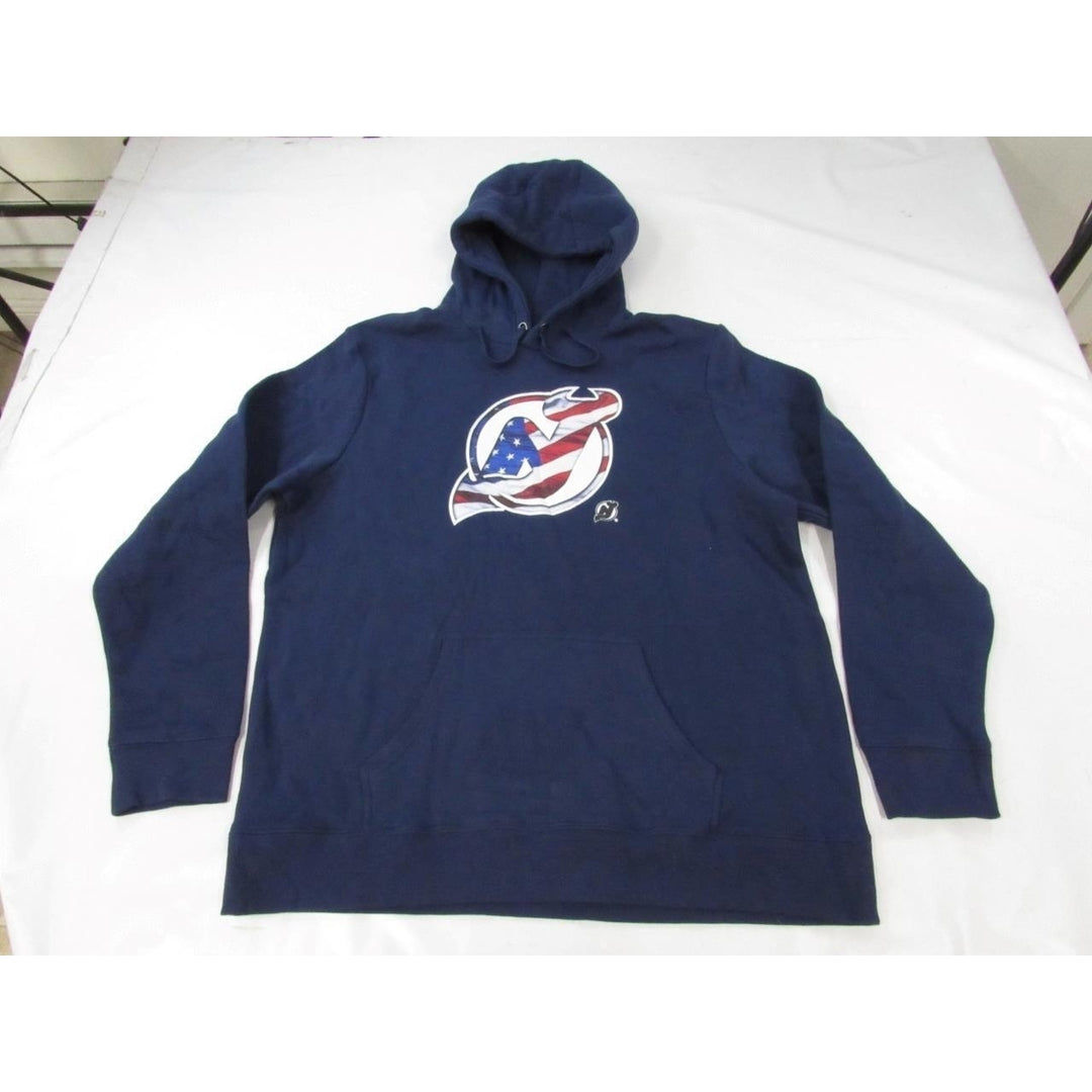 Jersey Devils Patriotic Mens Size 2XL 2XLarge Navy Blue Hoodie Image 1