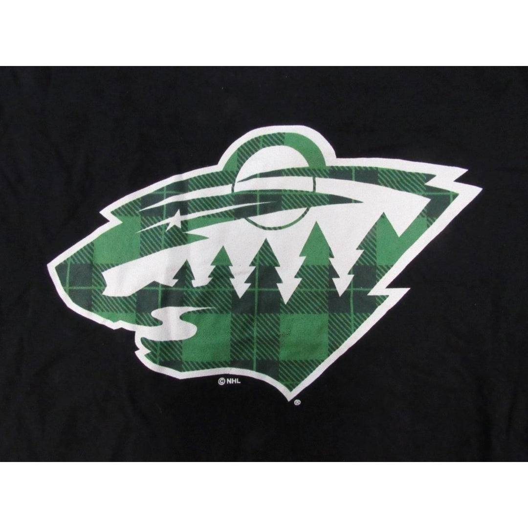 Minnesota Wild Hockey Mens Size M Medium Black Shirt w/ Green Plaid Print Image 3