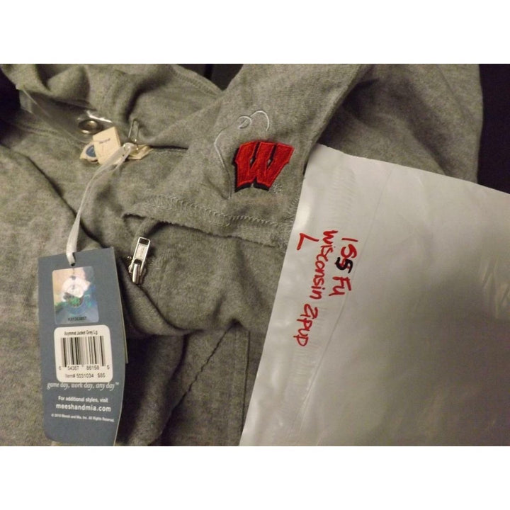 Wisconsin Badgers Womens Size L Large Gray Zip Up Jacket Meesh and Mia 85 Image 6