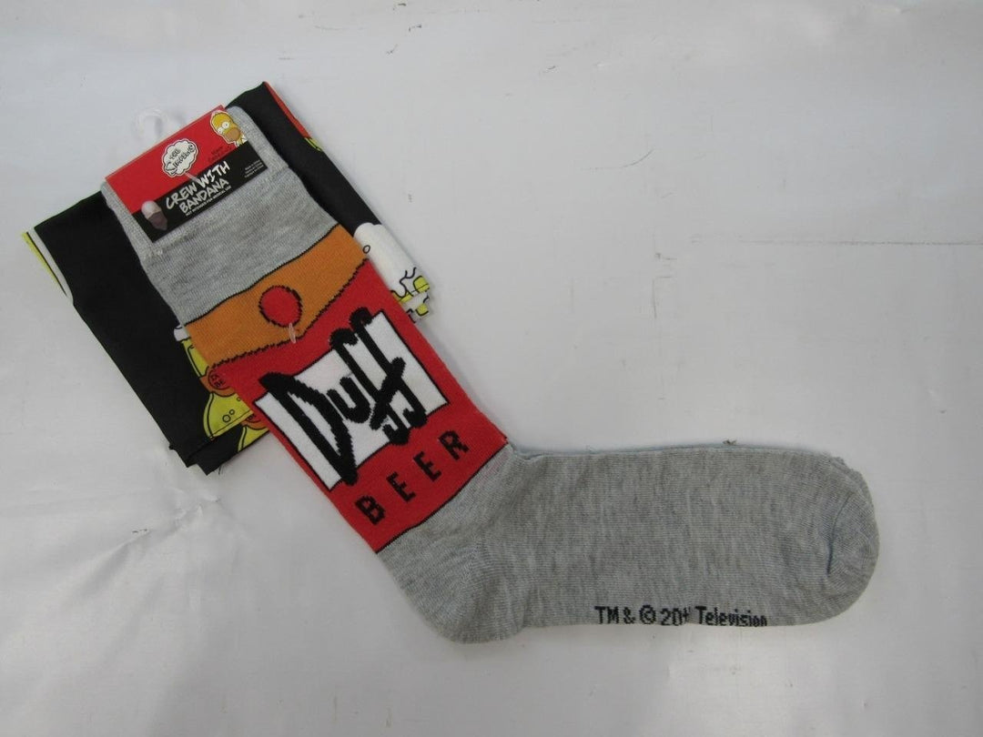 The Simpson Duff Beer Mens Sizes 6-12 OSFA Gray Crew Socks and Bandana Image 4