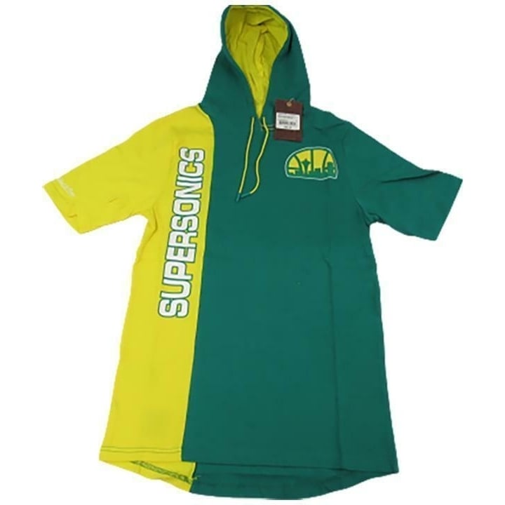 Seattle Supersonics Mens Size S Small Yellow Green Mitchell and Ness Hoodie Shirt Image 1