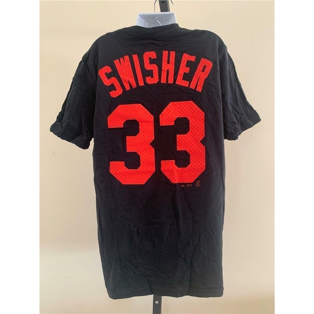 Cleveland Indians 33 Nick Swisher Youth Size M Black Majestic Shirt Image 2