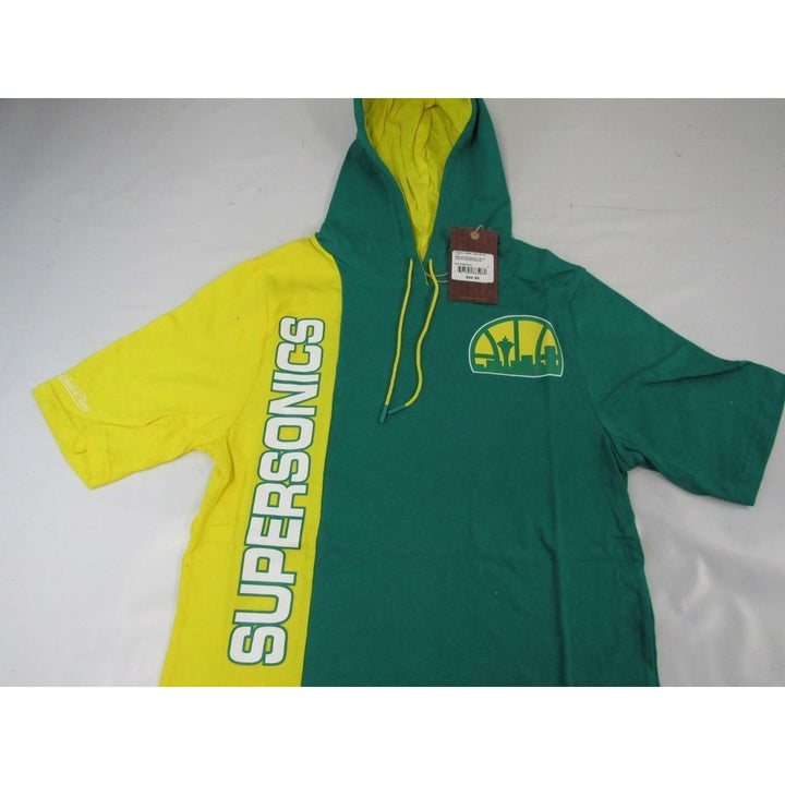 Seattle Supersonics Mens Size S Small Yellow Green Mitchell and Ness Hoodie Shirt Image 4