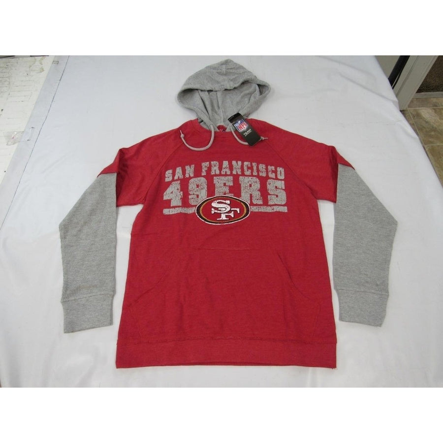 San Francisco 49ers Mens Size S Red Gray LongSleeve Shirt w/ Hood and Distress Image 1