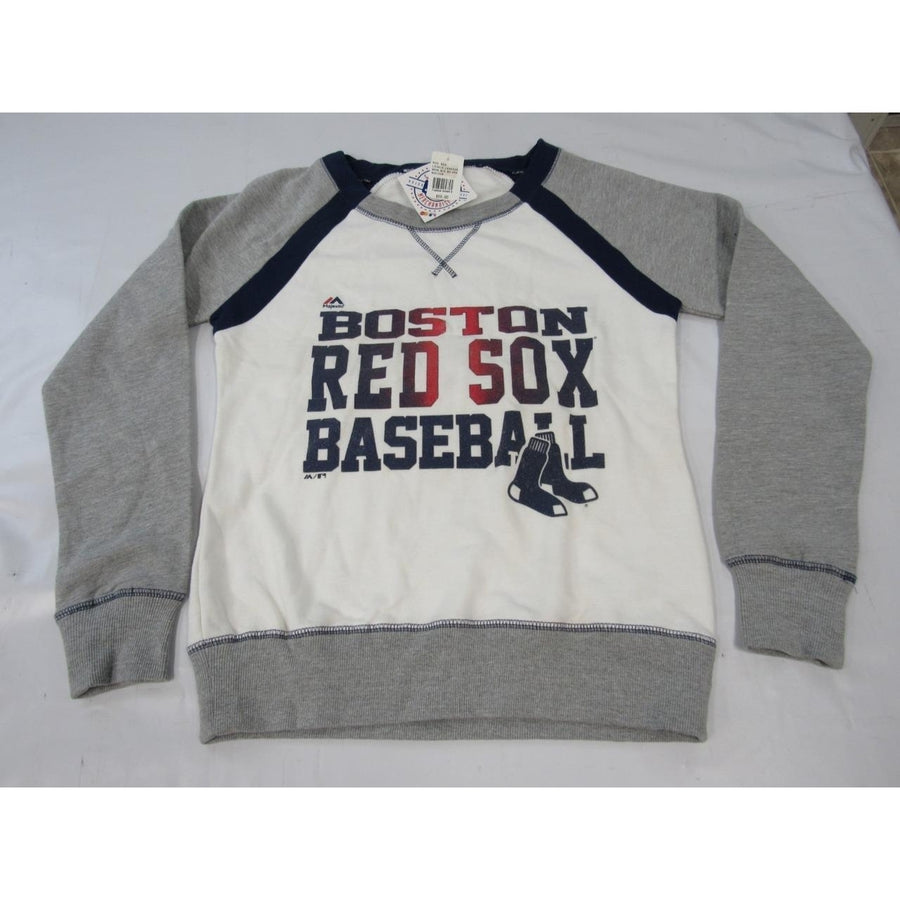 Boston Red Sox Womens Size M Medium Majestic White Gray Sweatshirt 55 Image 1