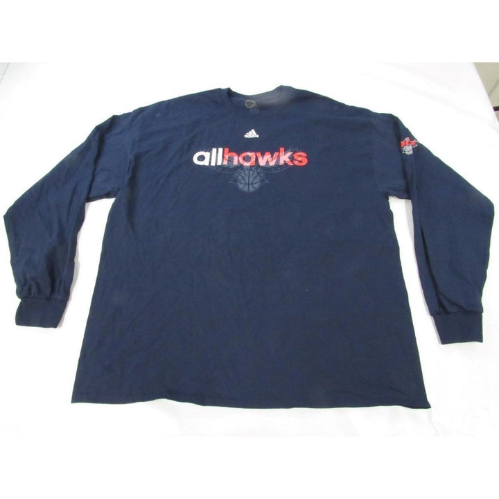 Atlanta Hawks "allhawks" Mens Size 2XL 2XLarge Blue Adidas Long Sleeve Shirt Image 1