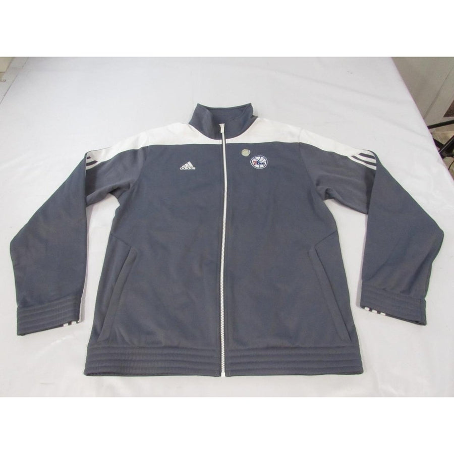 -Dirty- Philadelphia 76ers Mens Size L Large Gray Adidas Warm-up Jacket Image 1