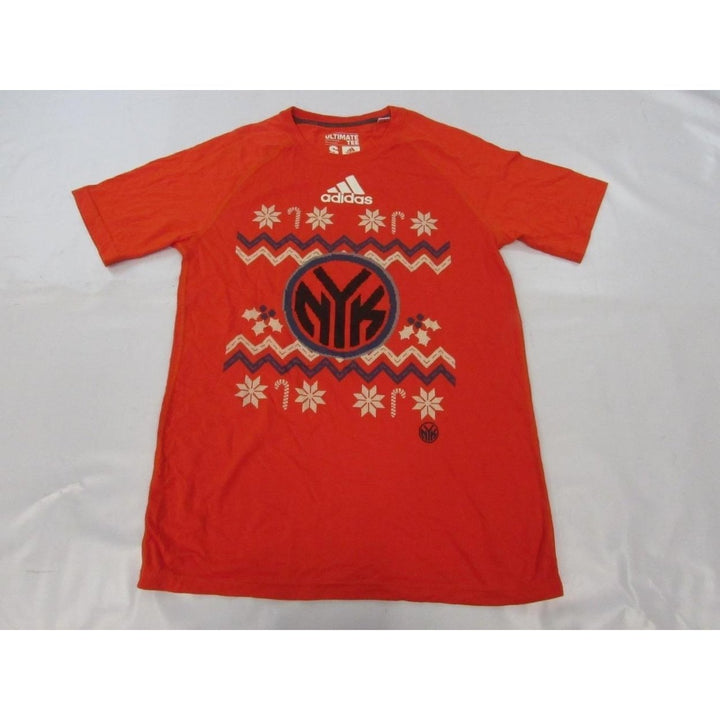 York Knicks Christmas Themed Mens Size S Adidas Climalite Orange Shirt Image 1