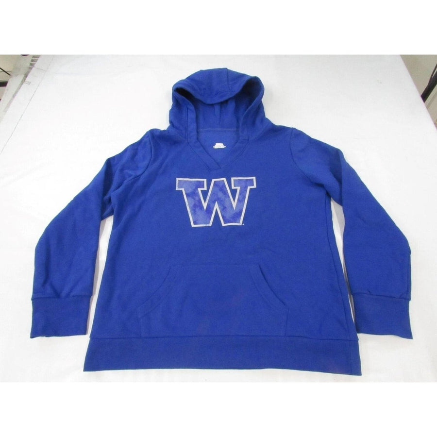 Washington Huskies Womens Size XL Blue V-Neck Hoodie w/ Distressed Print Image 1