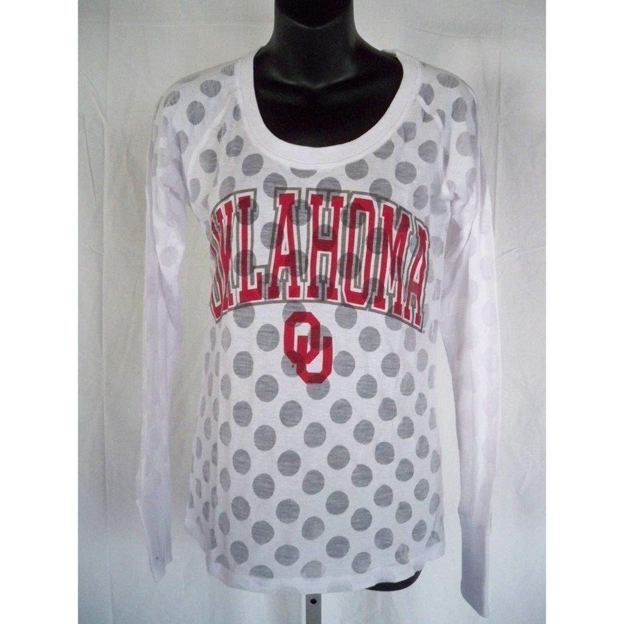 -Oklahoma Sooners Womens Medium White Sheer Polka Dot Shirt By J America Image 1