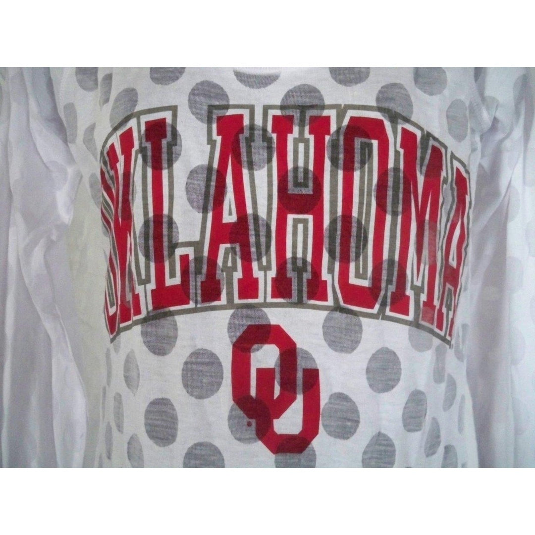 -Oklahoma Sooners Womens Medium White Sheer Polka Dot Shirt By J America Image 4