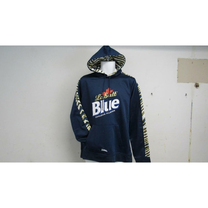 Mens Size M Medium Navy Blue Zubaz Labatt Blue Beer Performance Hoodie Image 1