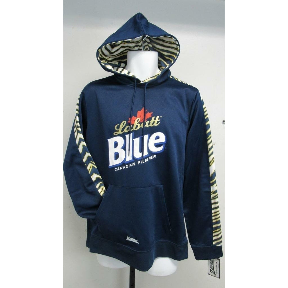 Mens Size M Medium Navy Blue Zubaz Labatt Blue Beer Performance Hoodie Image 2