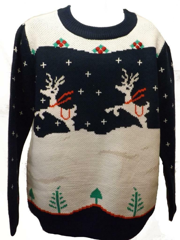 Adult Mens Size M Medium Blue/White Reindeer Christmas XMAS Ugly Sweater Image 1