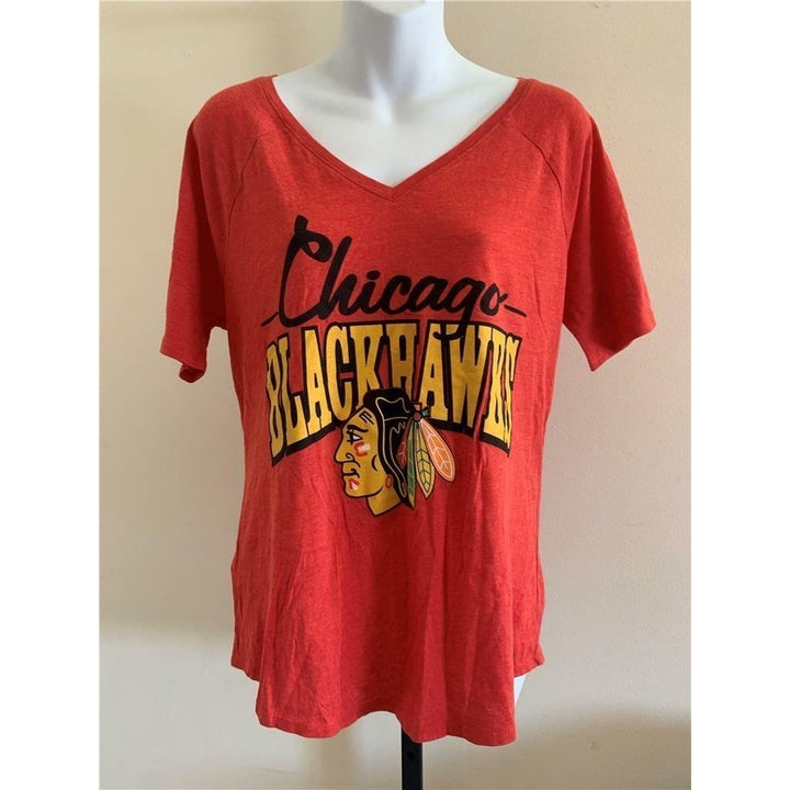 Chicago Blackhawks Womens Size M Medium Red Mitchell and Ness Shirt Image 1