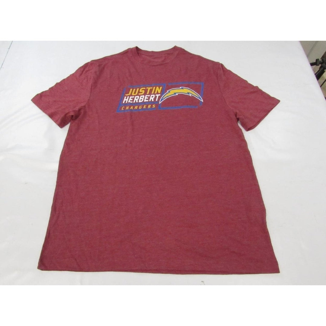 Los Angeles Chargers 10 Justin Herbert Mens Size L Large Heather Red Shirt Image 1