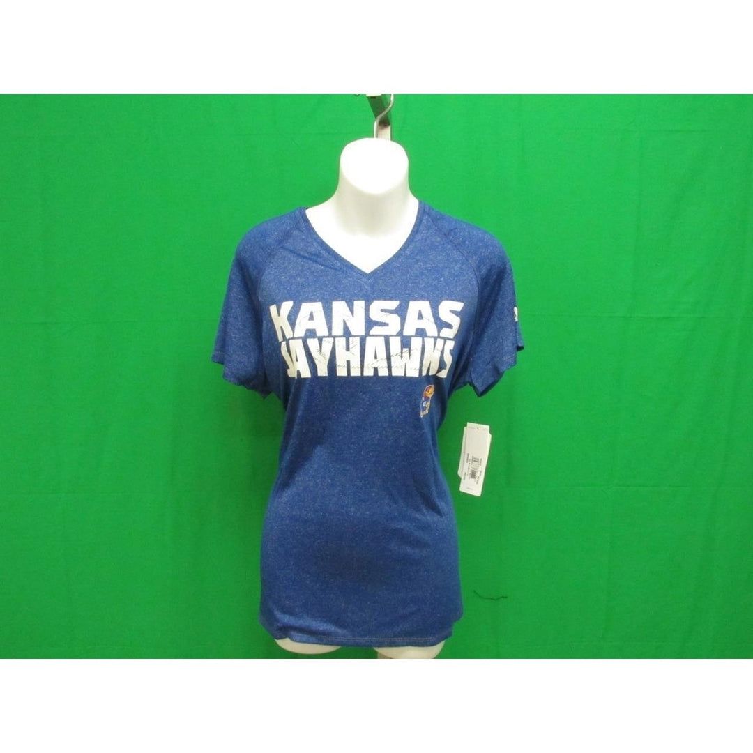 University of Kansas Jayhawks Womens Size XL Adidas Blue Climalite Shirt 28 Image 1