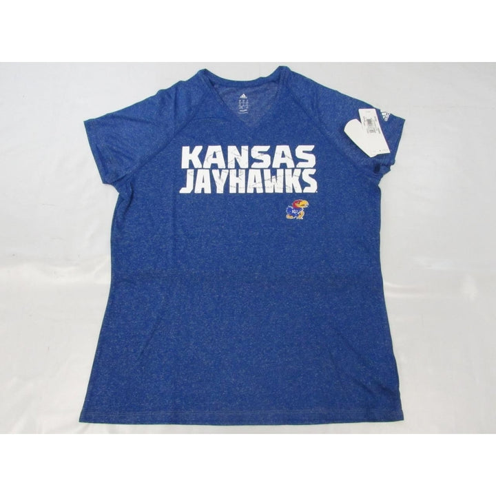 University of Kansas Jayhawks Womens Size XL Adidas Blue Climalite Shirt 28 Image 3