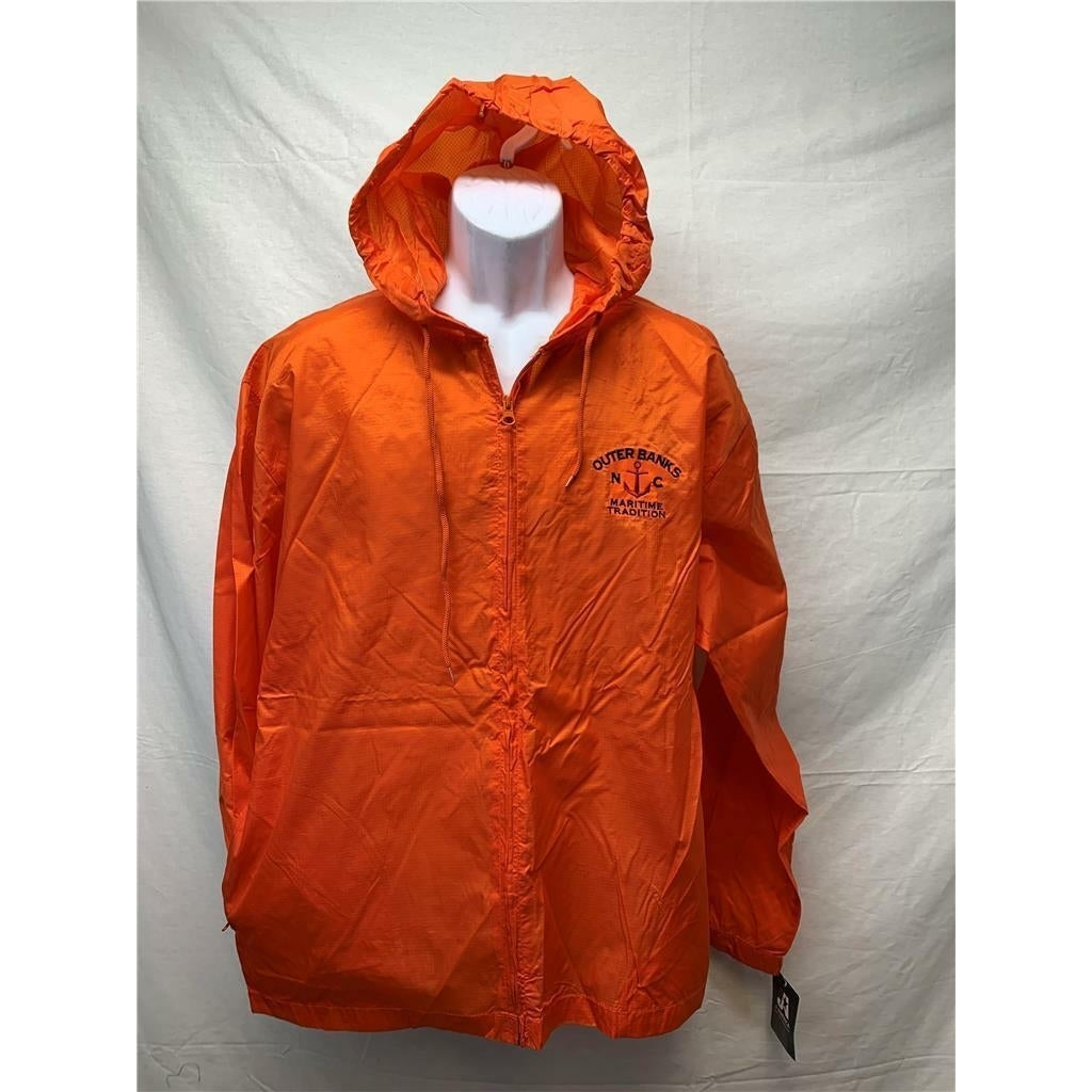 NC Outerbanks Maritime Tradition Mens Size L Orange J.America Windbreaker Image 1