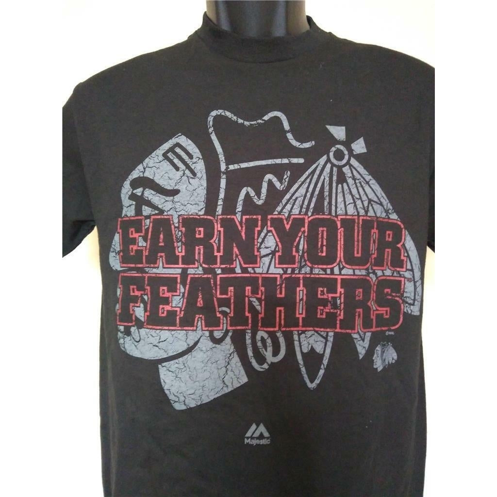 Chicago Blackhawks "Earn Your Feathers" Mens Size S Black Majestic Shirt Image 2