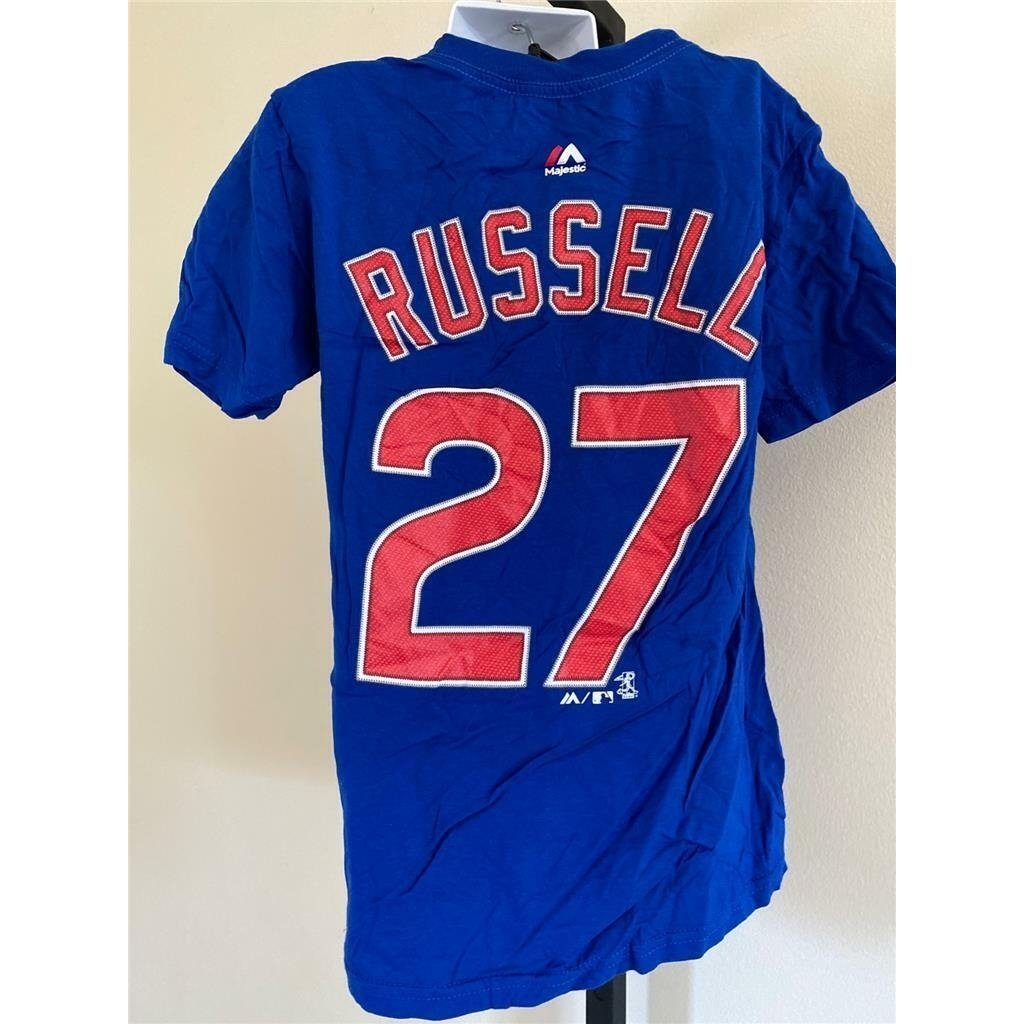 Chicago Cubs 27 Addison Russell Youth Size S Small Blue Shirt Image 4