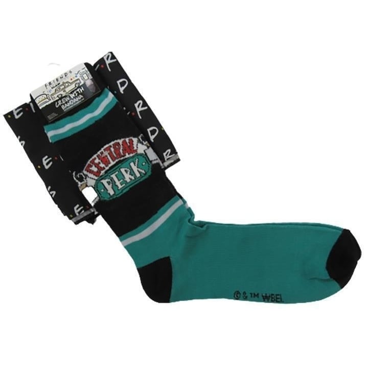 Friends Central Perk Mens Sizes 6-12 OSFA Green Crew Socks and Bandana Image 1