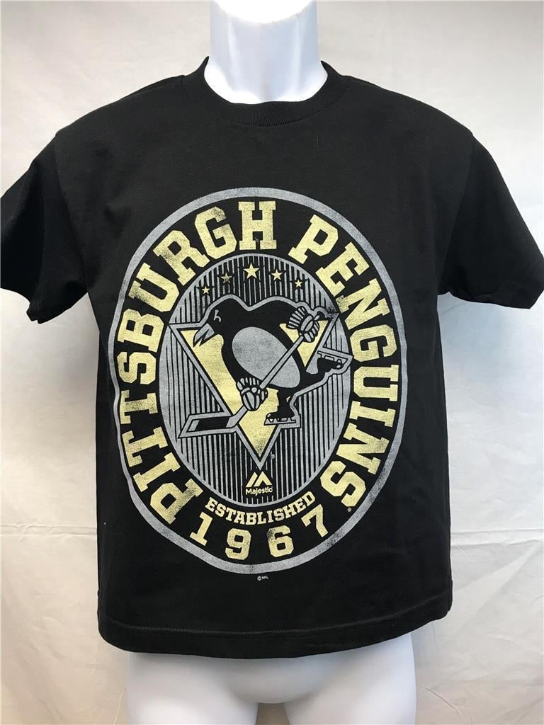 Pittsburgh Penguins Youth Size M Medium Black Majestic Shirt MSRP 18 Image 1