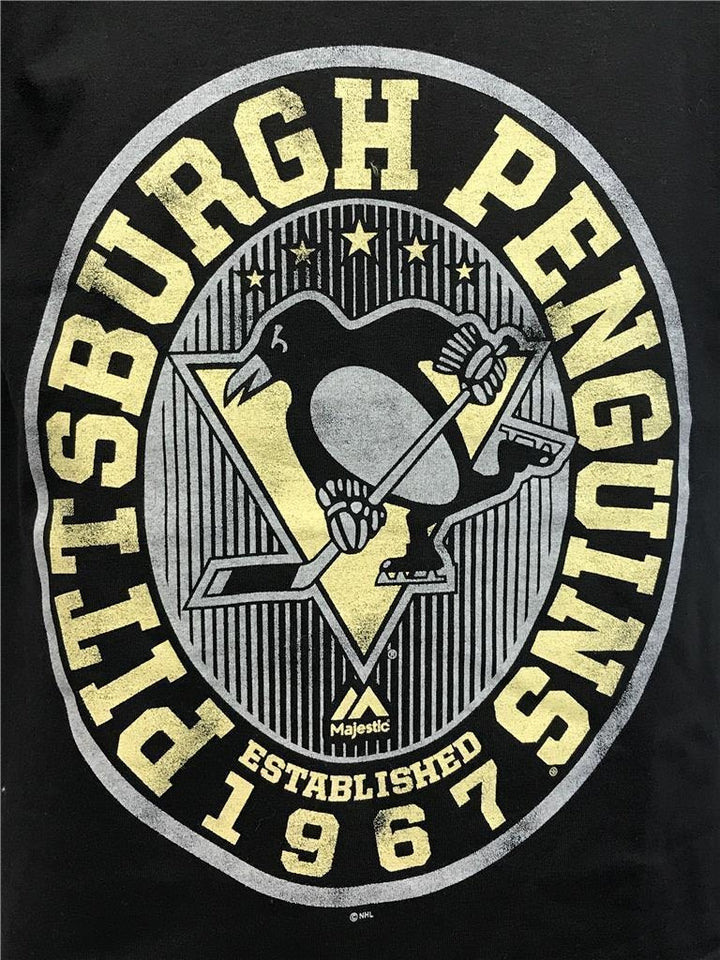 Pittsburgh Penguins Youth Size M Medium Black Majestic Shirt MSRP 18 Image 2